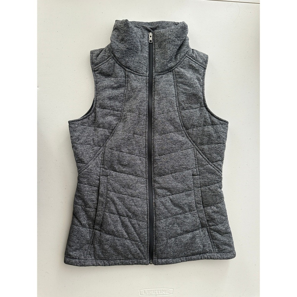The North Face Puffer Vest Pseudio M Womens Gray Quilted Full Zip A7G3